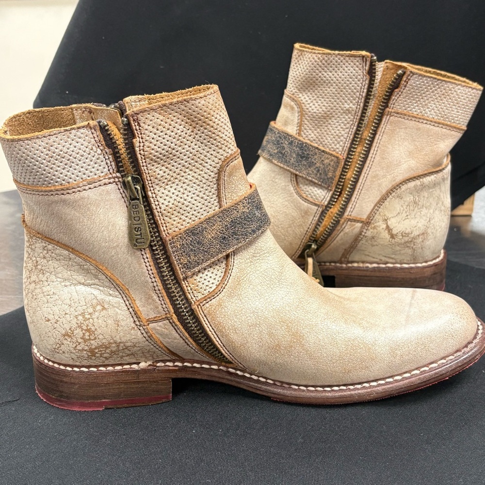 BED|STU Tan Leather Zipper Boots